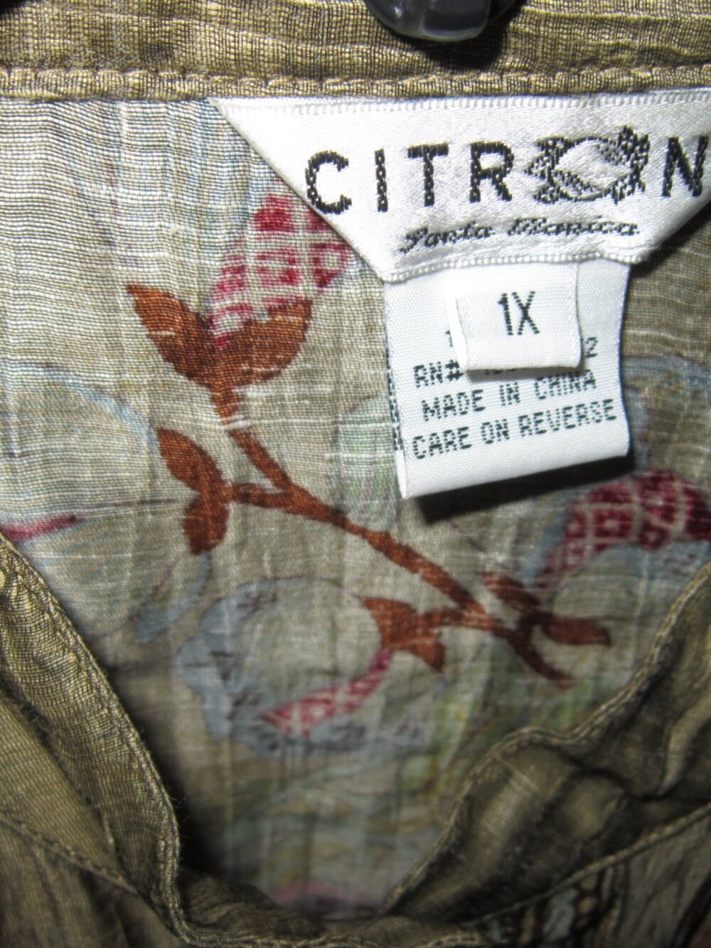 Citron Santa Monica Plus Sz 1X Linen Blouse Kimono Jacket Floral Tapestry Asian - Picture 3 of 3